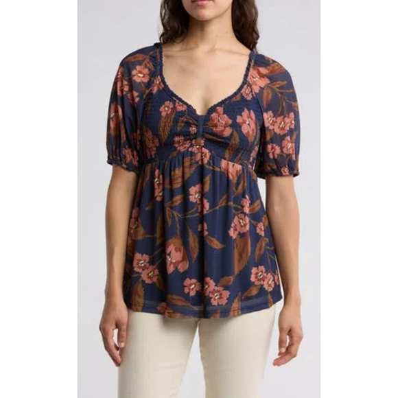 Dr2 by Daniel Rainn Mesh Babydoll Top Indigo - Picture 1 of 7